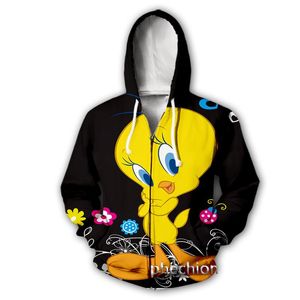 Heren Hoodies Sweatshirts Pechion Mode Mannen / Dames Tweety Bird 3D Print Casual Rits Jas Hip Hop Tops Sport Zip Hoodeds B08