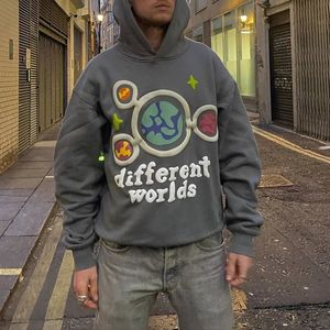 Sweats à capuche pour hommes Sweatshirts planète lâche gris pull à capuche hommes rue hip-hop tendance vêtements gothique punk surdimensionné sweat-shirt hommes 231017