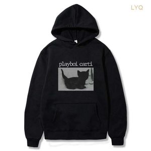 Sweats à capuche pour hommes Sweatshirts Playboi Carti Rappeur Black Cat Print Streetwear Hommes Femmes Mode Hip Hop Sweat à capuche surdimensionné Pull Vêtements 9VN5