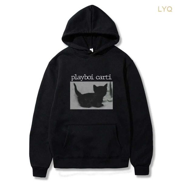 Sudaderas con capucha para hombres Sudaderas Playboi Carti Rapper Black Cat Print Streetwear Hombres Mujeres Moda Hip Hop Sudadera con capucha de gran tamaño Ropa 9VN5