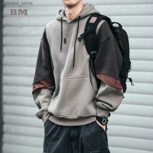 Sweats à capuche pour hommes Sweatshirts Plus Taille Automne Hiver Coréen Haute Qualité Polaire Patchwork Sweat À Capuche Hommes Vêtements Harajuku Japonais Streetwear Hip Hop Sweat Q231110