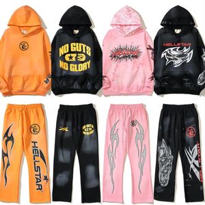 Chándal con capucha Hellstar para hombre y mujer, sudadera gruesa y sólida, pantalones de alta calidad, jersey de manga larga con capucha, conjunto de ropa deportiva Harajuku, sudadera con capucha holgada de Hip Hop, traje az