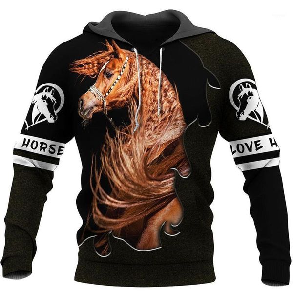 Sweats à capuche pour hommes Sweatshirts Produits Sweat-shirt Beau cheval Impression 3D à manches longues Harajuku Casual Zip Sweat à capuche unisexe Top Apparel S-5XL