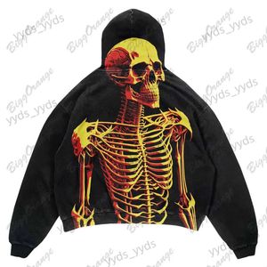 Heren Hoodies Sweatshirts Punk stijl gouden full body schedel print trui Gotische hoogwaardige hoodie voor mannen en vrouwen street party top trui haikyuu y2k T231123