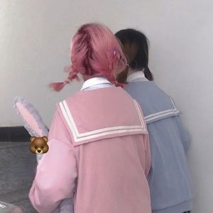 Sweats à capuche pour hommes QWEEK Kawaii Sweat à capuche zippé col marin Sweat-shirt à manches longues de style japonais Hauts mignons pour adolescents JK Rose Marine Doux Fille Kpop 231010