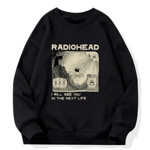 Sweats à capuche pour hommes Sweatshirts Radiohead Je te verrai dans la prochaine vie Sweat à capuche hommes/femmes Rock Boy rétro imprimé sweat ample Japon Station hauts groupe musique YQ231013