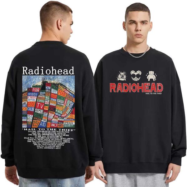 Sweats à capuche masculine Sweatshirts Radiohead Vintage Print Couples Sweatshirt Hoodie Hip Hop Rock Band Hail to the Thief Music Album Fleece Streetwear Tracksuit L230222