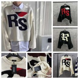 Sweat-shirt à capuche pour hommes, Raf Simons 2023ss, nouveau classique avec lettres Rs, manches courtes et longues, ample, col rond, pull en laine tricoté, hy