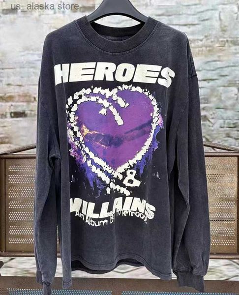 Sweats à capuche pour hommes Sweats Real Photo Hellstar T-shirt à manches longues Purple Heart Graffiti T-shirt Do Old Wash Water Craft Vintage Hommes Femmes HELLSTAR Top Tee T230818