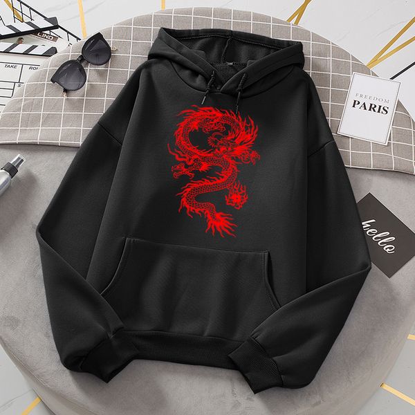 Sudaderas con capucha para hombre, sudadera con estampado de sudor a la moda de dragón rojo, ropa informal de lana de otoño holgada de gran tamaño para hombre 230608