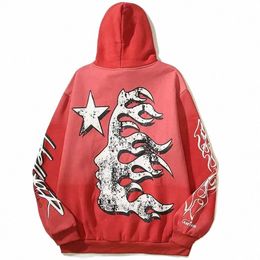 Sudaderas con capucha de los hombres Sudaderas con capucha Hellstar roja de alta calidad Plus Velvet Hellstar Impreso Street Fashion Hip Hop Ropa deportiva suelta Pareja s9LW #