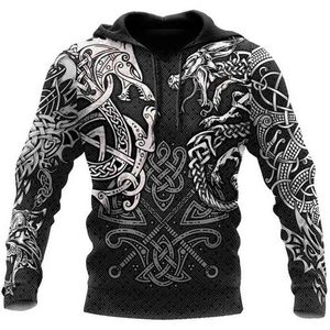 Heren Hoodies Sweatshirts Verfijn Viking-symbool Afdrukken 3D Hoodies Heren Europese en Amerikaanse stijl Kleding met capuchon Herfst Boutique Patroon Sweatshirts