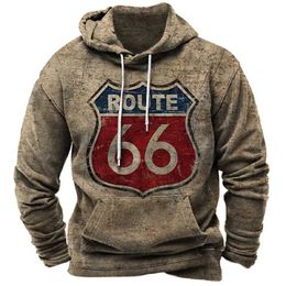 Sweats à capuche masculine Sweatshirts Retro Hoodie Route 66 3D Sweat-shirts à sweats à capuche imprimés 3D