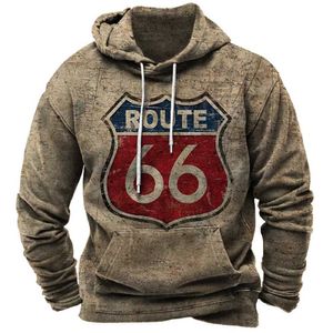 Heren Hoodies Sweatshirts Retro Hoodie Route 66 3D Gedrukte Hoodies Fashion Hoodies Sweatshirt Boys en Dames Sweatshirt Q240521