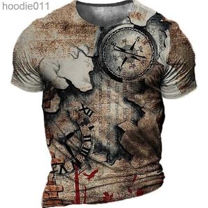 Heren Hoodies Sweatshirts Retro Mens T-shirt 3D Gedrukte Navigatie Mens Crew Neck korte mouwen oversized top T-shirt Homme 6xl Camiseta C24325