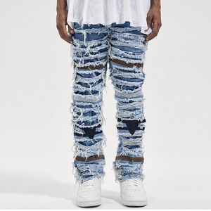 Sweats à capuche pour hommes Sweatshirts rétro déchiré évider effiloché Jeans décontractés trou droit pantalon en Denim en détresse Streetwear Baggy pantalon en Jean lavé 231018