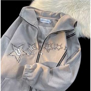 Sweats à capuche masculine Sweatshirts rétro Strt Patch Star Double Zippe Sweat à capuche femelle Y2K High Super Dalian Hat Sweatshirt Hip-Hop Punk Wear H240429