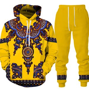 Sweats à capuche pour hommes Sweatshirts rétro à la mode hommes automne printemps style ethnique folk-personnalisé pull à capuche pantalon ensemble décontracté lâche couple vêtements traditionnels 230829