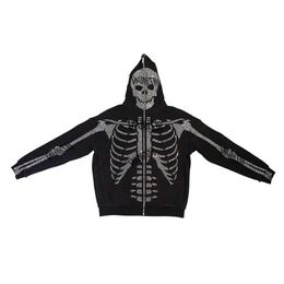 Sweats à capuche masculine Sweatshirts Rigiane Spider Web Skeleton Embellissement Men / Femmes Top Y2K Vestes Grunge American Fashion Zip Up Hoodie H240425