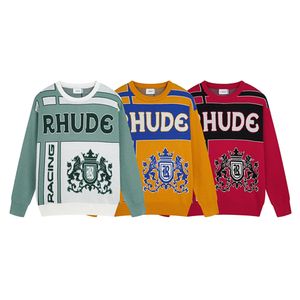 Sudaderas con capucha para hombre RHUDE Estilo de trofeo de alta calidad Vintage Jacquard de punto Hombres Mujeres Suéter a juego de color extragrande informal 230821