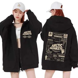 Heren Hoodies Sweatshirts Rock Arctic Monkey Music Tour Zipper Hoodie Mens Harajuku Hip Hop Extra grote sweatshirt Lange mouwen Zipperjack Hoodie Q240506