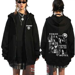 Sweats à capuche masculine Sweatshirts Rock Bands Sweatons Tokio Hotel Kaulitz Zipper Veste à manches longues Pull de laine de laine pour hommes Vêtements Street Cardigan Y2K Clothing Q240506