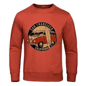 Sweats à capuche masculine Sanhirts San Francisco California Vintage Sweat-shirt de bus scolaire Big Taille Hooded Automne Fur-liner Sweat-temps Fashion S-XXL TOPS D240429