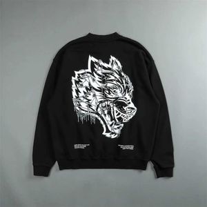 Mannen Hoodies Sweatshirts Ze Spinnenweb Wolf Print Katoen Fleece Vrouwen Unisex Streetwear Casual Mannen Paar Truien Topsyolq