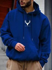 Heren Hoodies Sweatshirts Eenvoudig Gewei Afdrukken Heren Casual Street Style Kleding Hot Sale Creatief Trui Zak Herfst En Winter Hoody Q240322