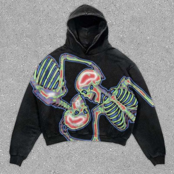 Sweats à capuche masculine Sweatshirts Skull Print Design Retro Gothic Mens Hoodie Hip-Hop T-shirt Pullover Sportswear Casual Clothing H240429