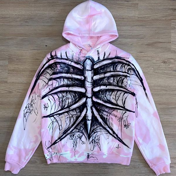 Sudaderas con capucha para hombre Sudaderas con capucha de gran tamaño con estampado de calavera Hombres Punk Sport Abrigo suelto Harajuku Pink Gothic Streetwear Sudadera de moda de manga larga Unisex Top 230715