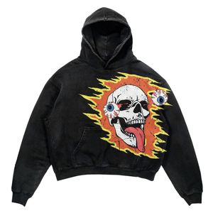 Heren Hoodies Sweatshirts Skull Print Retro Hoodie Women High Street Trend Gothic Sweatshirt Y2K Sweater Ins Loose Couple Street Hooded Sweatshirt Man 230816