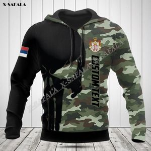 Heren Hoodies Sweatshirts Schedel Servië Camo Vlag Leger Soilder Veteraan 3D-print Hoodie Uitloper Shirt Pullover Sweatshirt met capuchon Jersey Casual 230802