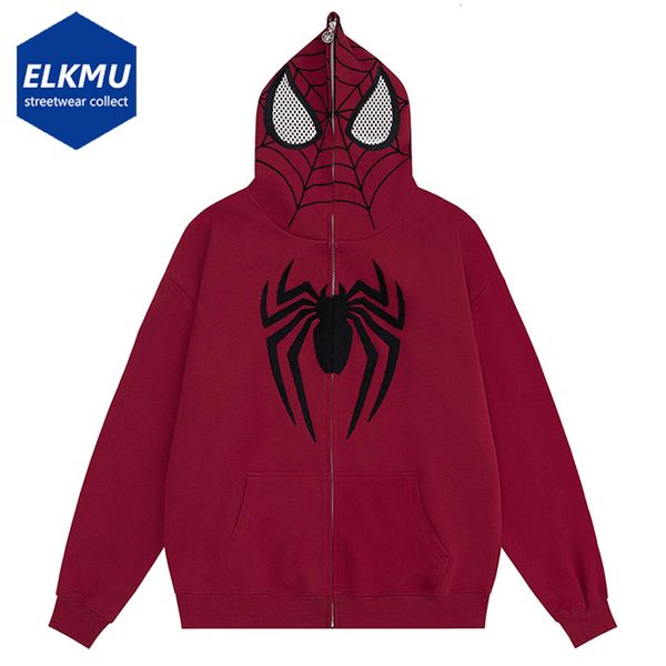 Sudaderas con capucha para hombre Sudaderas con capucha de araña Máscara Sudadera con capucha Hombres Streetwear Hip Hop Sudaderas con capucha de gran tamaño Harajuku Sudadera con capucha de moda negra y roja 230814