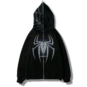 Heren Hoodies Sweatshirts Spider Web Black Strijntonen Hoodie Sweatshirt Zipper Warm Harajuku Punk Grunge Y2K Clothing Dames Hip Hop Sweatshirt Hoodie Y2K 230818