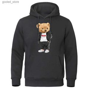 Hoodies voor heren Sweatshirts Sportieve teddybeer met handen in de zakken Hoodies voor heren Straat Hip Hop Hoody Pocket Fleece Sweatshirt Ronde hals Pullover Herenkleding Q231110