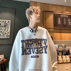 Heren Hoodies Sweatshirts Lente en Herfst Pluche Ronde Hals Trui voor Heren Losse Letter Hoodie Oversized Casual Off-shoulder trui