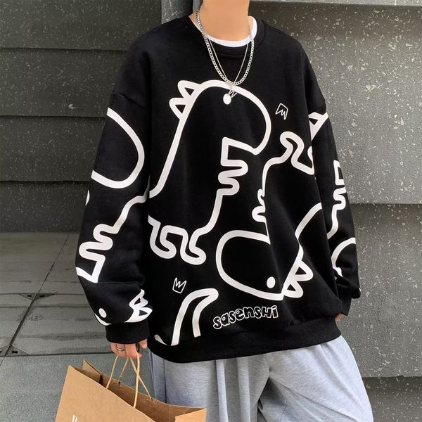 Sweats à capuche pour hommes Sweat-shirts Printemps Automne Sweat-shirt pour hommes Imprimer Haut à manches longues Mode coréenne Streetwear Vêtements pour hommes Harajuku Cartoon Sweat-shirt noir 230303