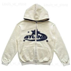 Sweats à capuche masculine Sweatshirts Star Lettre imprimé Sweat à capuche Men Retro Zip up Longte à manches Lâches Veste en veste Harajuku Sweat à capuche gothique décontracté Y2K Streetwear T231221