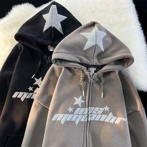 Sudaderas con capucha para hombre Sudaderas con capucha con estampado de estrellas Sudadera con cremallera Y2K Street Hip-Hop para mujer Pareja Sudadera con capucha de cachemira suelta Cárdigan Abrigo casual unisex T230921