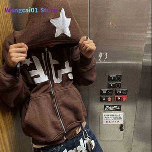 wangcai01 Heren Hoodies Sweatshirts Star tter Print Hoodie Mannen Mode Zip Up Lange Seve Oversized Jas Jas Harajuku Gothic Hooded Sweatshirt Y2K Tienerkleding 827H