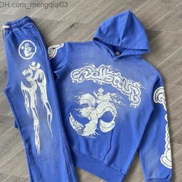 Heren Hoodies Sweatshirts Stock Hellstar Blue Set Graffiti Letter Printing Hoodie Sweatshirt Vintage Street Clothing Sweatpants Hellstar Women's Hoodie Z230816