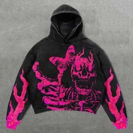 Heren Hoodies Sweatshirts Street Fashion Brand Skull pullover hoodie rondom 3D digitale print Casual losse hoodie T240603