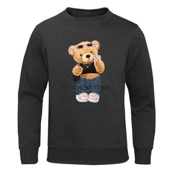 Sweats à capuche pour hommes Sweatshirts Street Teddy Bear Selfie Swag Girl Print Sweat à capuche Mode Vêtements surdimensionnés Chaud Doux Sweat-shirt à col rond Casual Fleece Hoody Male T240217