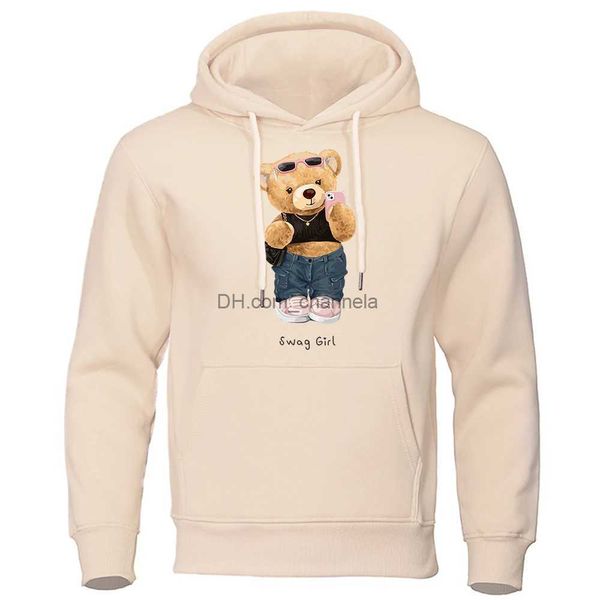 Sudaderas con capucha para hombre Sudaderas Calle Oso de peluche Selfie Swag Girl Imprimir Sudaderas con capucha Hombres Anime Ropa informal suelta Harajuku Sudadera con capucha suelta Otoño Casual Bolsillo Jersey T240217