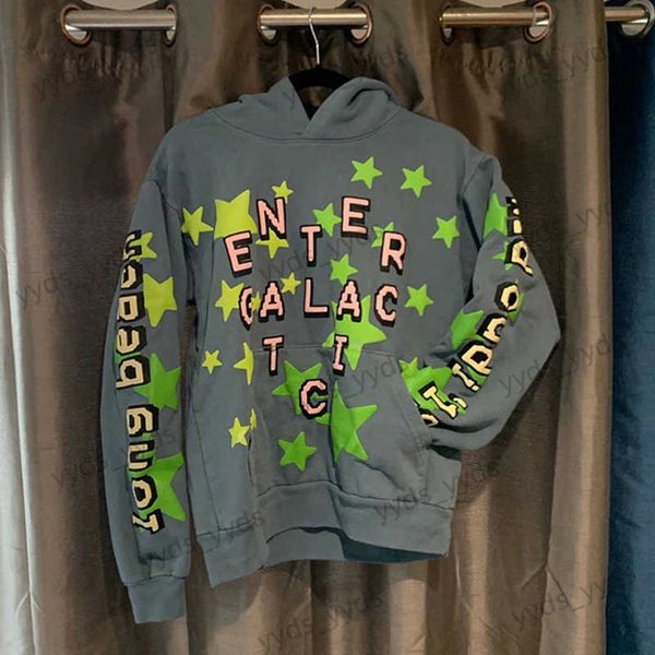 Sudaderas con capucha para hombre, ropa de calle, sudadera galáctica reflectante, jersey de estrellas verdes fluorescentes T240113