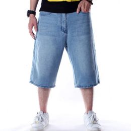 Sweats à capuche pour hommes Sweatshirts été Baggy Jeans courts pour homme bleu clair Denim Shorts mode Hip Hop jambe large lâche pantalon mâle grande taille 30 231018