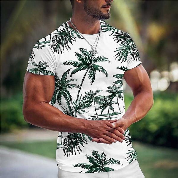 Sudaderas con capucha para hombre Sudaderas con capucha de verano para hombre Camiseta con estampado de árbol de coco 3d Tops con cuello en O Camisetas de manga corta hawaiana Moda Playa Ropa masculina Camiseta de gran tamaño