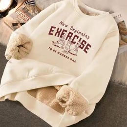 Sweats à capuche pour hommes Sweat-shirts Sweat-shirt d'hiver pour femmes Lâche Lettre Imprimer Peluche Épais À Capuche Chaleur Rembourrée Chaud Doublé Polaire Pull Pull Top 231124