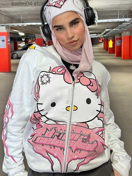 Sweats à capuche pour hommes Sweatshirts doux et mignon Kawaii imprimé cardigan à fermeture éclair filles à manches longues poche sweat-shirt lâche décontracté rétro Y2K anime T230926